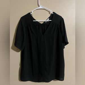 Pleione Black V-Neck Short Flutter Sleeve Blouse